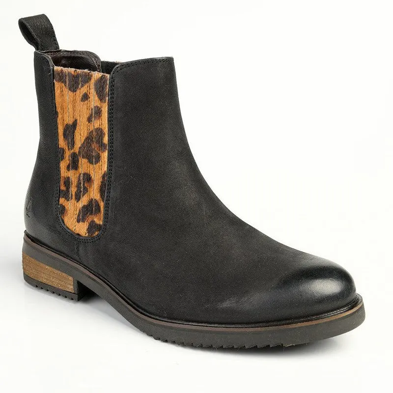 Hush Puppies Stella Leather Ankle Boot - Black/Leopard