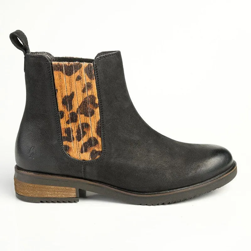 Hush Puppies Stella Leather Ankle Boot - Black/Leopard