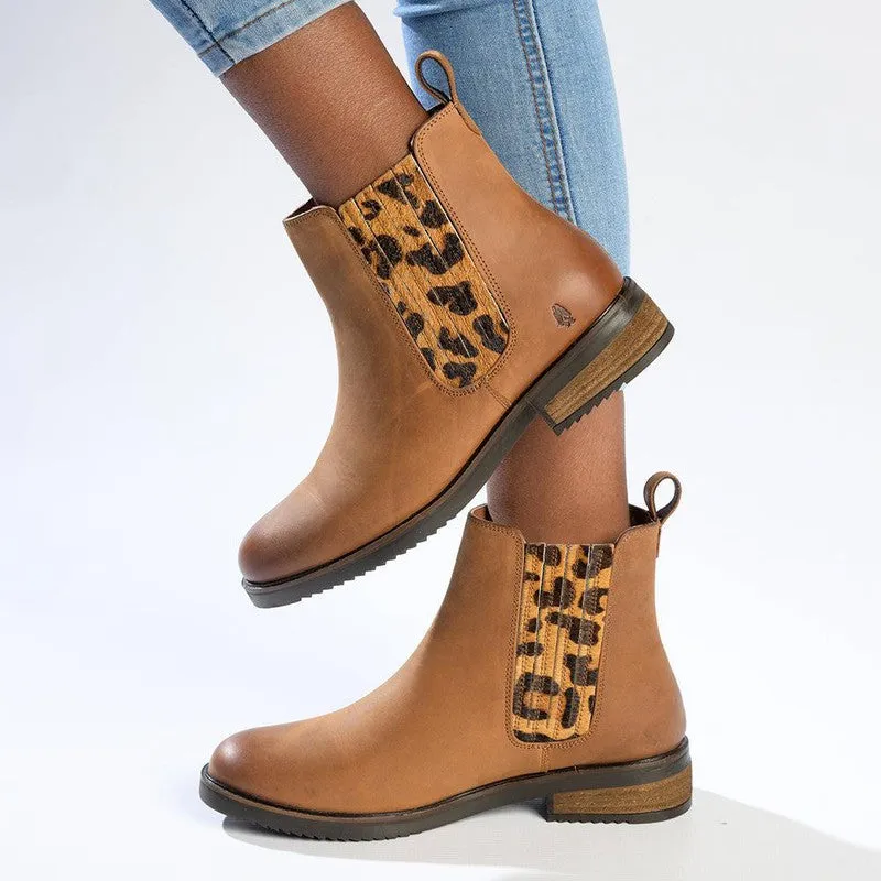 Hush Puppies Stella Leather Ankle Boot - Tan/Leopard