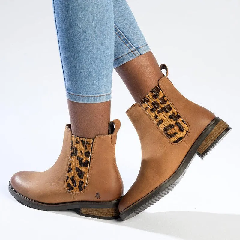 Hush Puppies Stella Leather Ankle Boot - Tan/Leopard