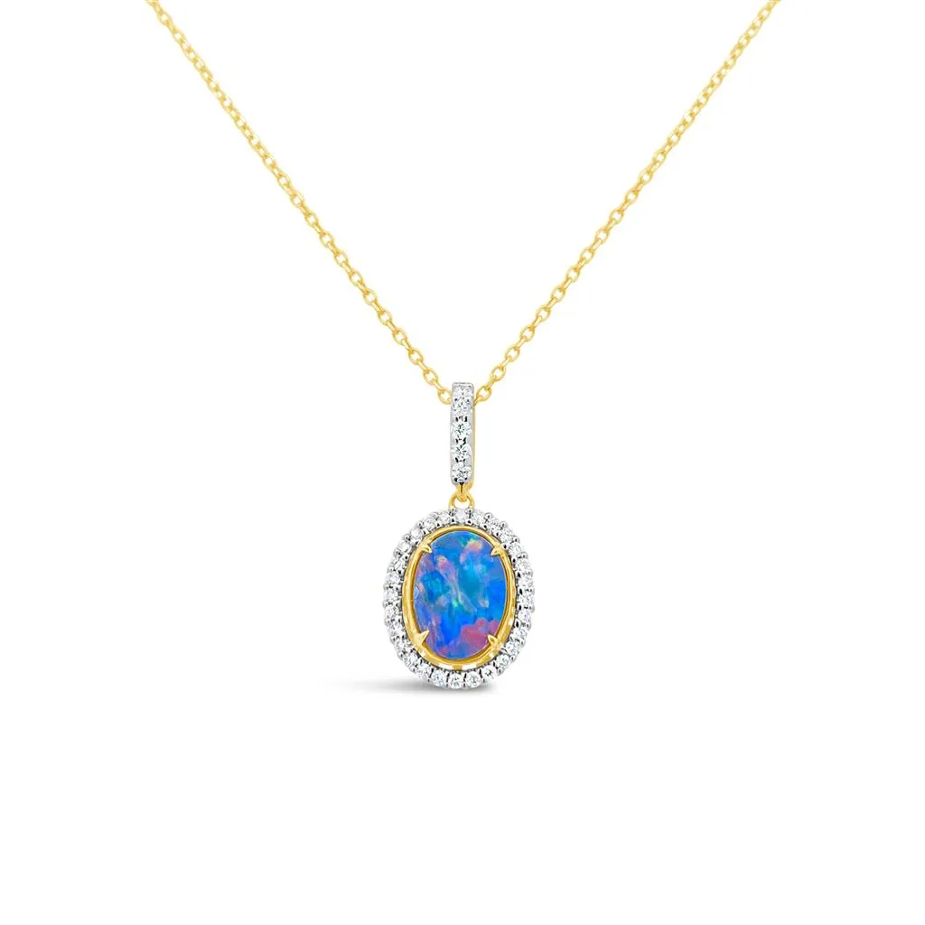 Irisa by Martin Binder Oval Opal & Diamond Halo Necklace