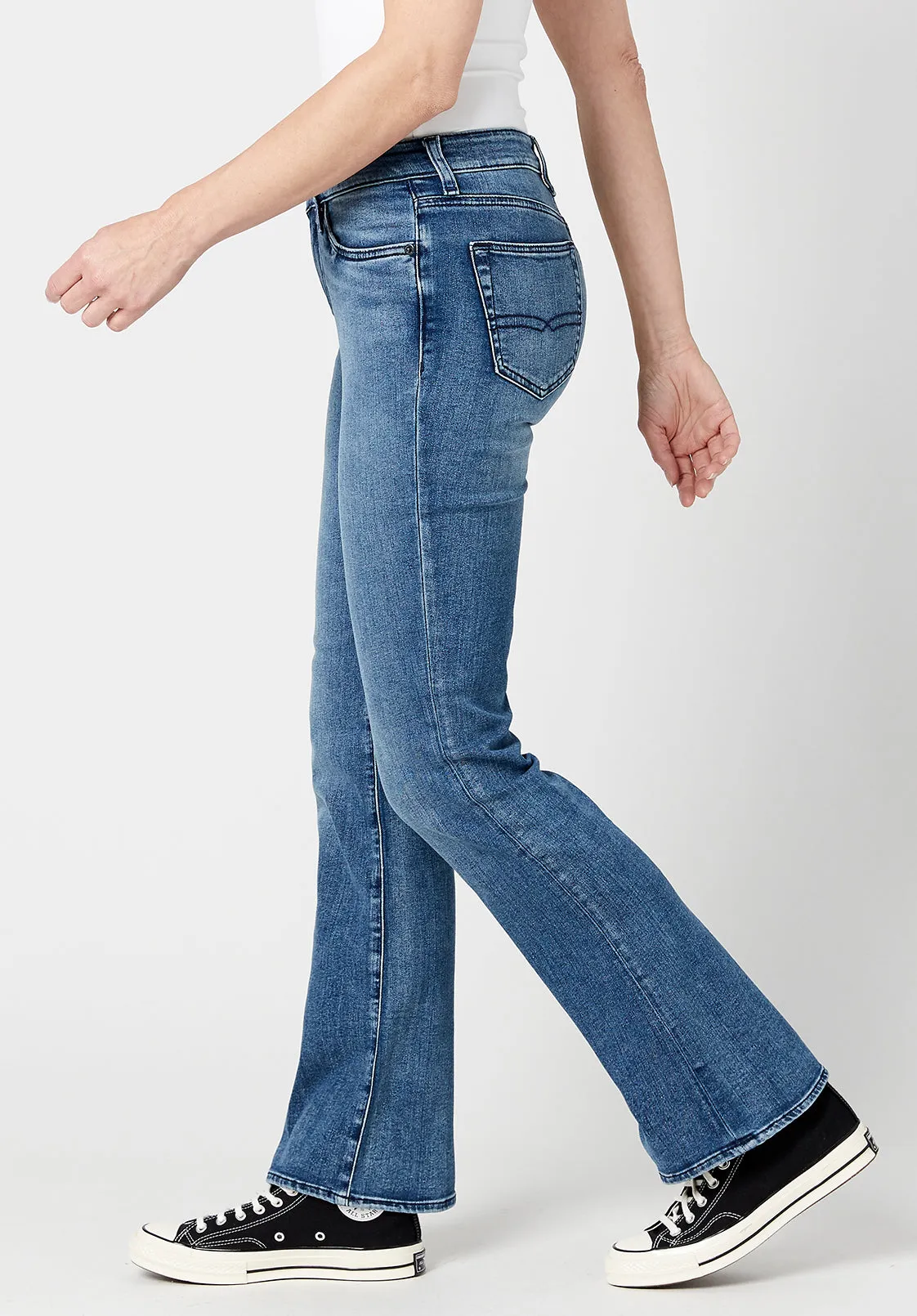 Mid Rise Bootcut Queen Women's Jeans in Whiskered and Sanded Blue - BL15831