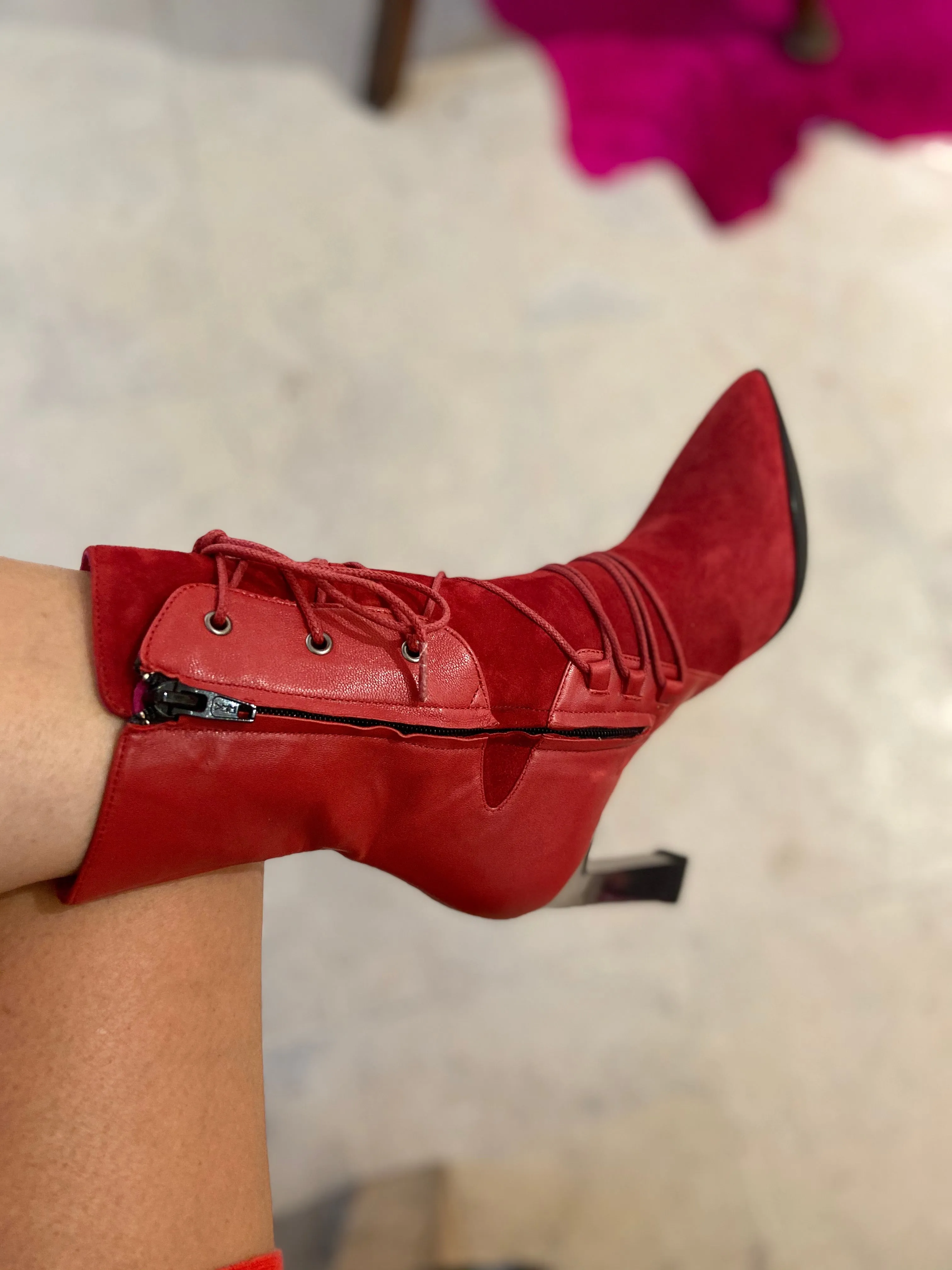 Mina - Red ankle heel boot