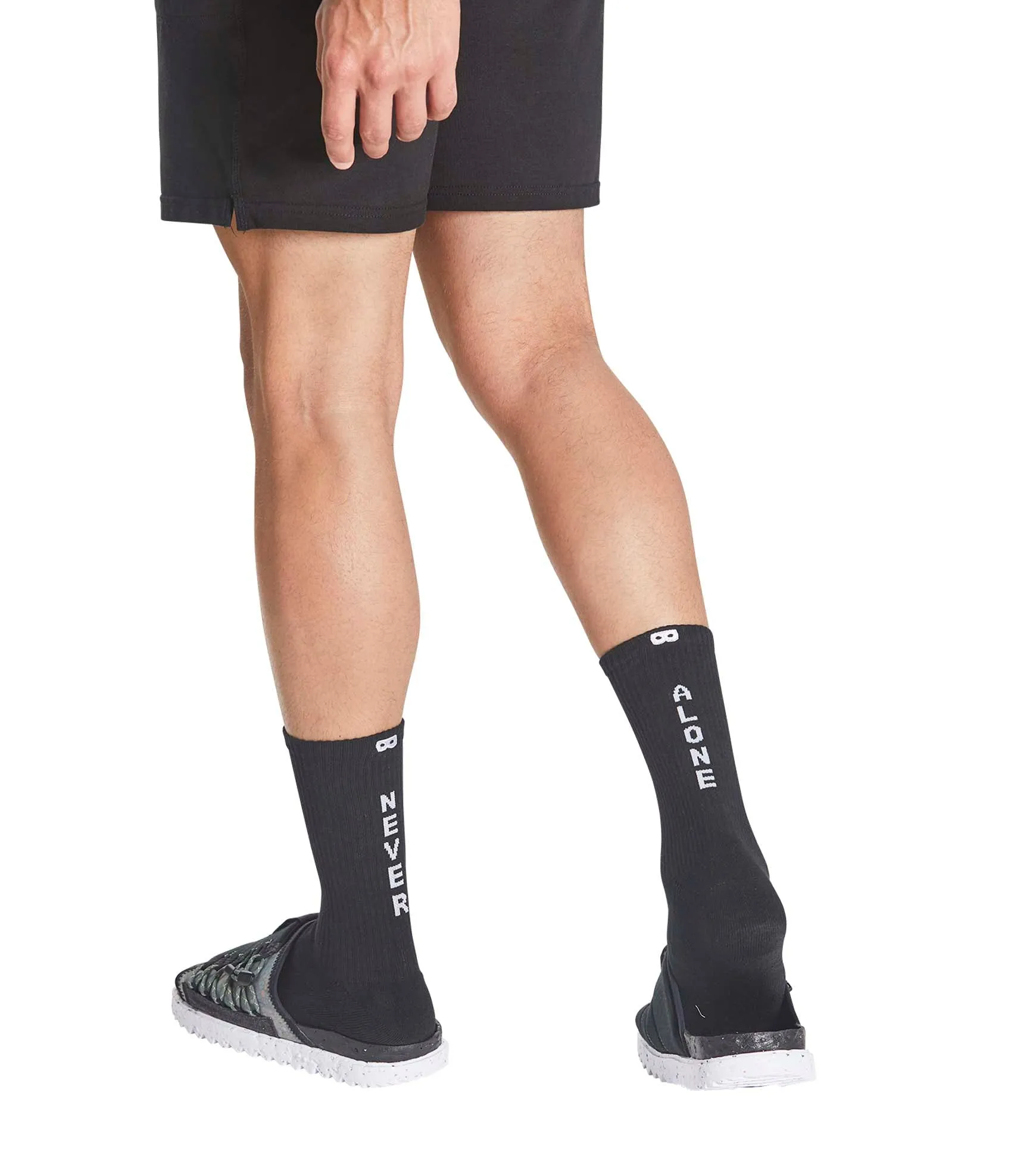 Never Alone In Black Cushion Crew Socks