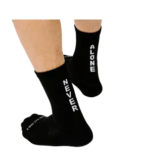 Never Alone In Black Cushion Crew Socks