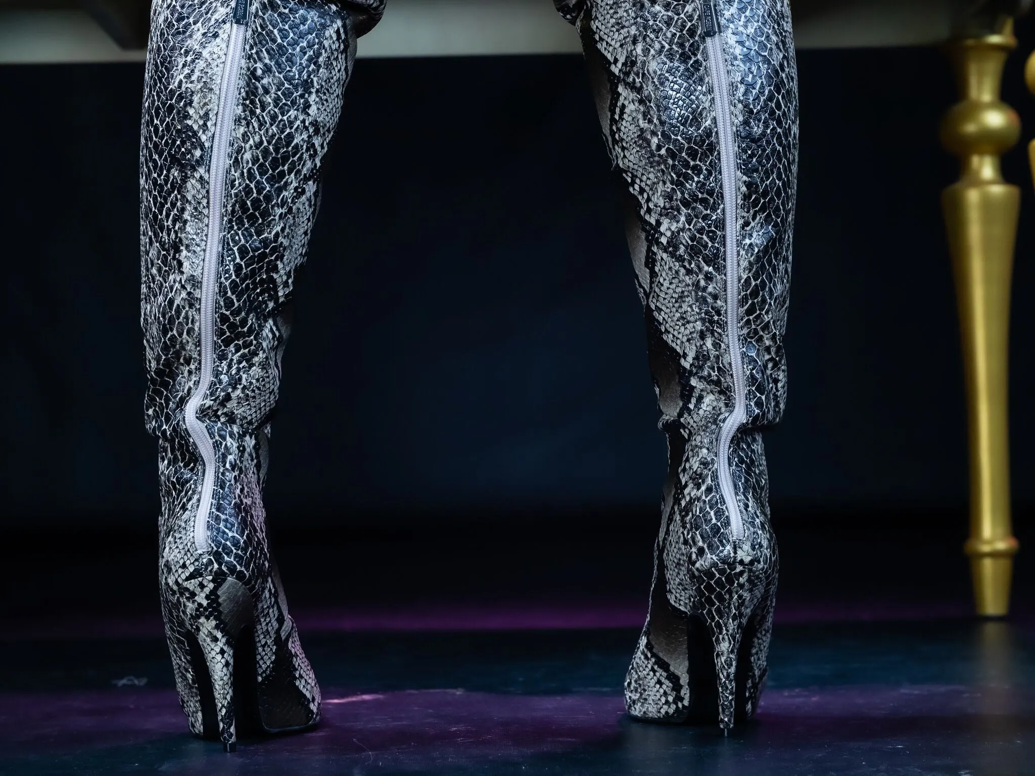 Snakeskin Print Thigh High Rise Stiletto Boot