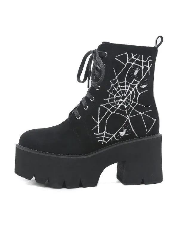 Spider Web Velvet Ankle Boots