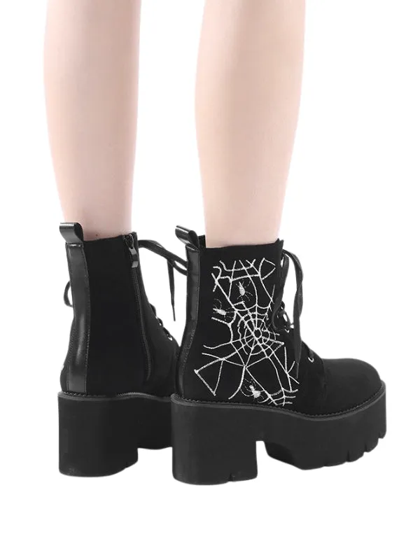 Spider Web Velvet Ankle Boots