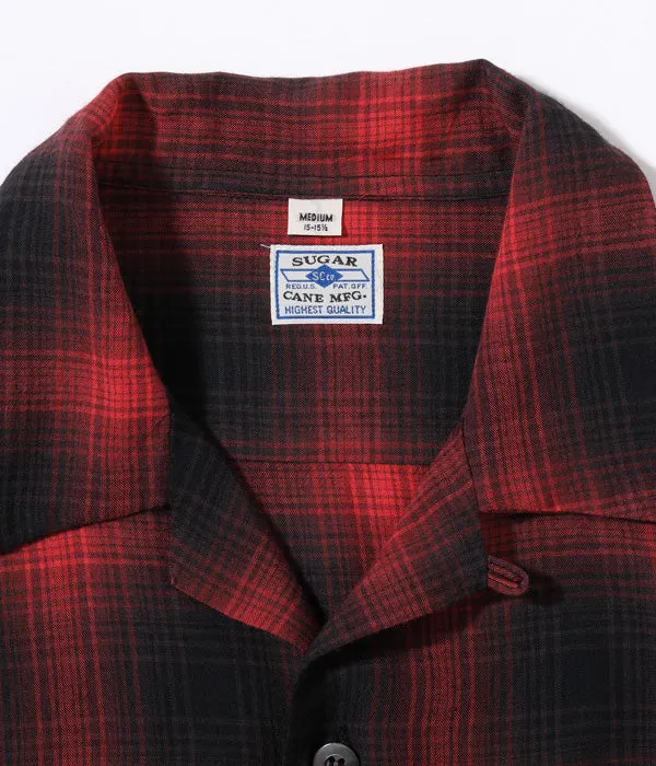 SUGARCANE Open Neck Collar Shirt - Rayon Check - Red