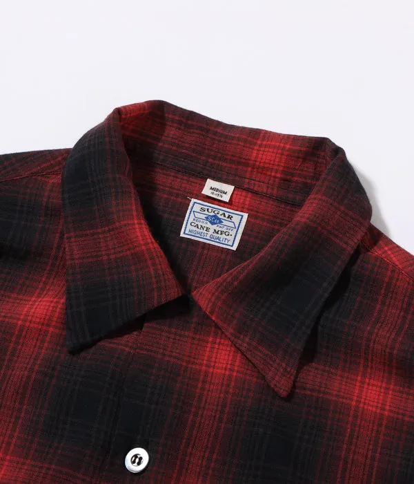 SUGARCANE Open Neck Collar Shirt - Rayon Check - Red